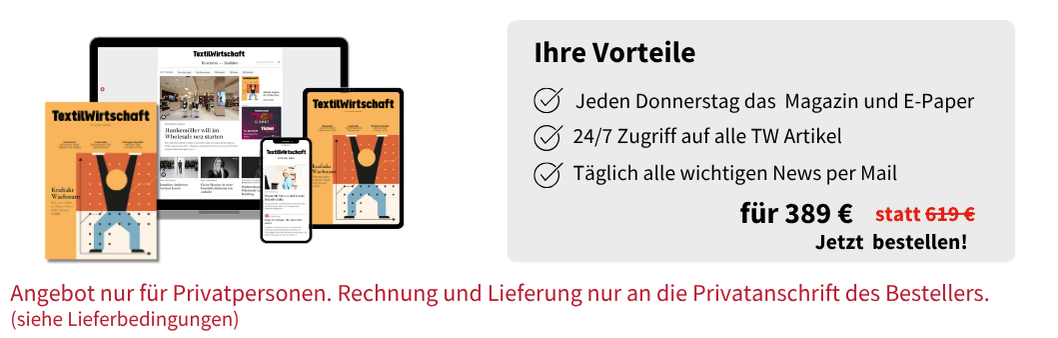 Ihre Vorteile:
Täglich alle wichtigen News per Mail, 24/7 Zugriff auf alle TW Artikel, Jeden Donnerstag das  Magazin und E-Paper
für 389 € statt 619 €
Jetzt  bestellen!
Angebot nur für Privatpersonen. Rechnung und Lieferung nur an die Privatanschrift des Bestellers. (siehe Lieferbedingungen)